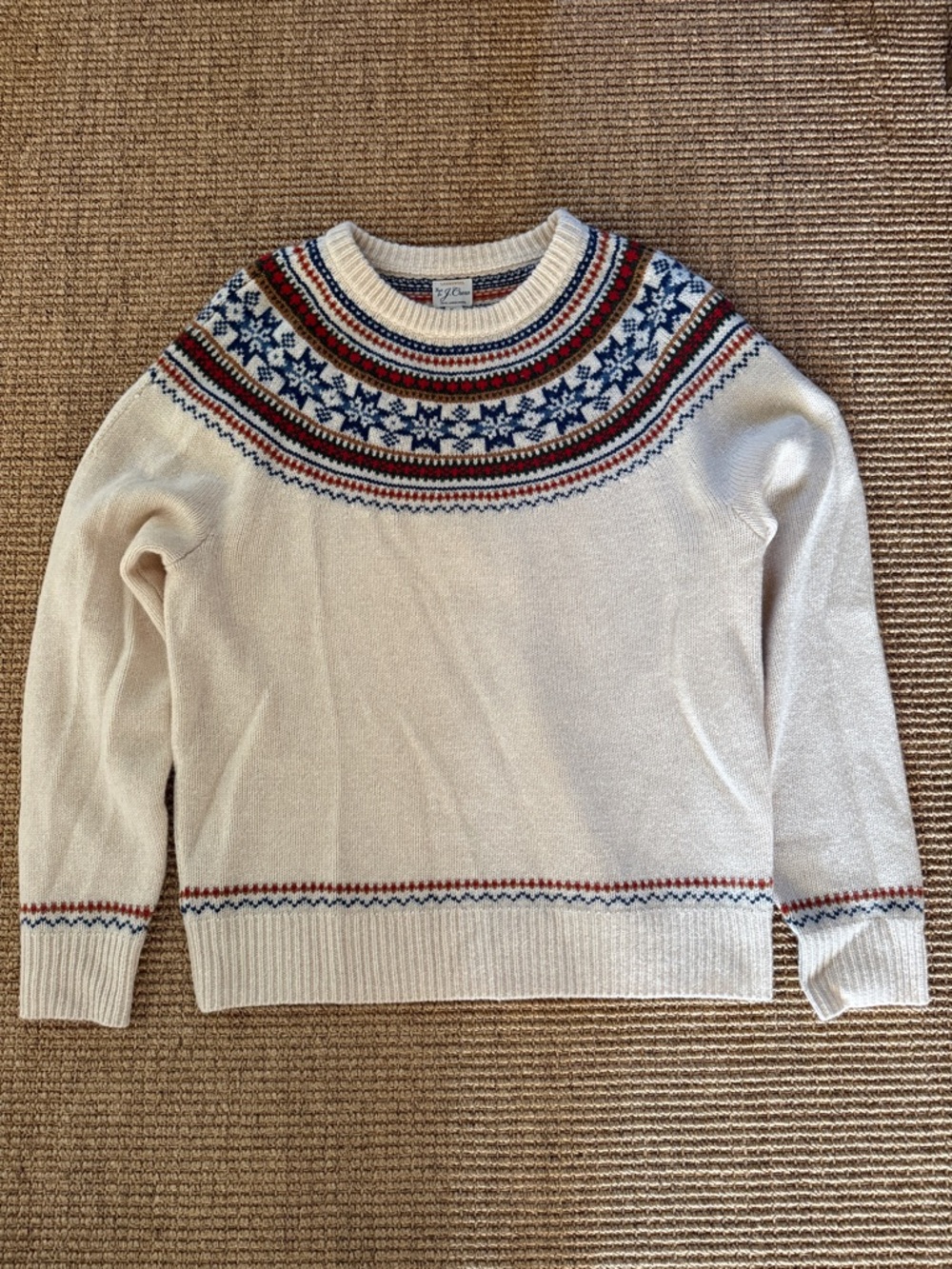 Jcrew Cream Fair Isle Yoke Holiday Sweater XL